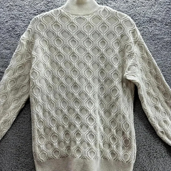 Talbots Large Cable Knit Sweater Pullover Stand Collar Cream Cozy Warm - Picture 5 of 9